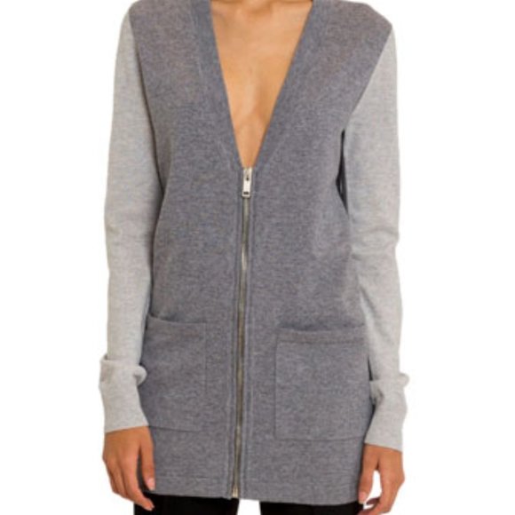 GIVENCHY Paris Grey Cashmere Zipper Cardigan Sweater NWOT Medium 8 10 Colorblock - Picture 1 of 8